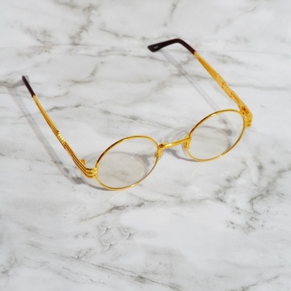 Clear Gold Round Sunglasses - Picture 6 of 7